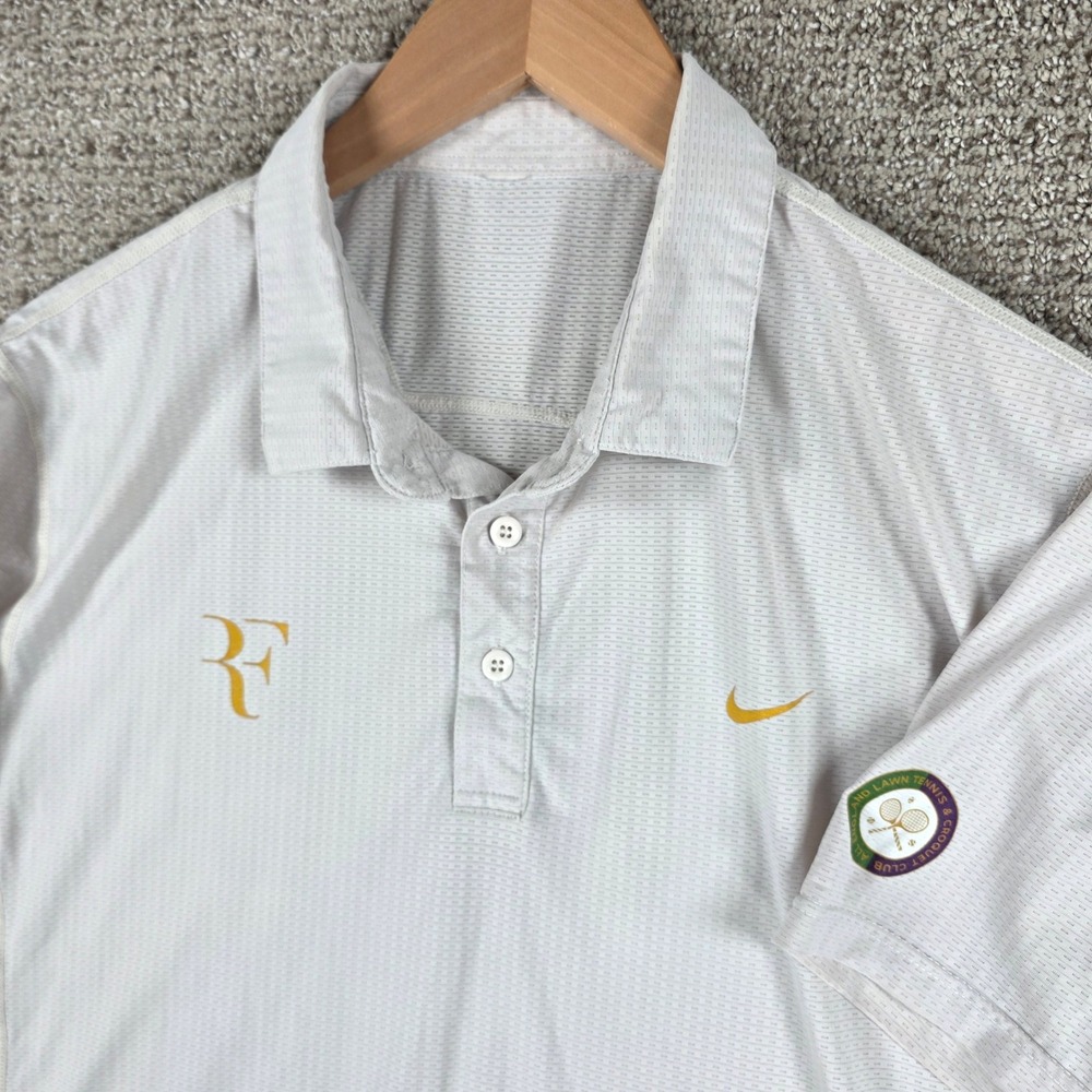 Nike Roger Federer Wimbledon RF Polo Shirt Mens White Tennis All England Club M